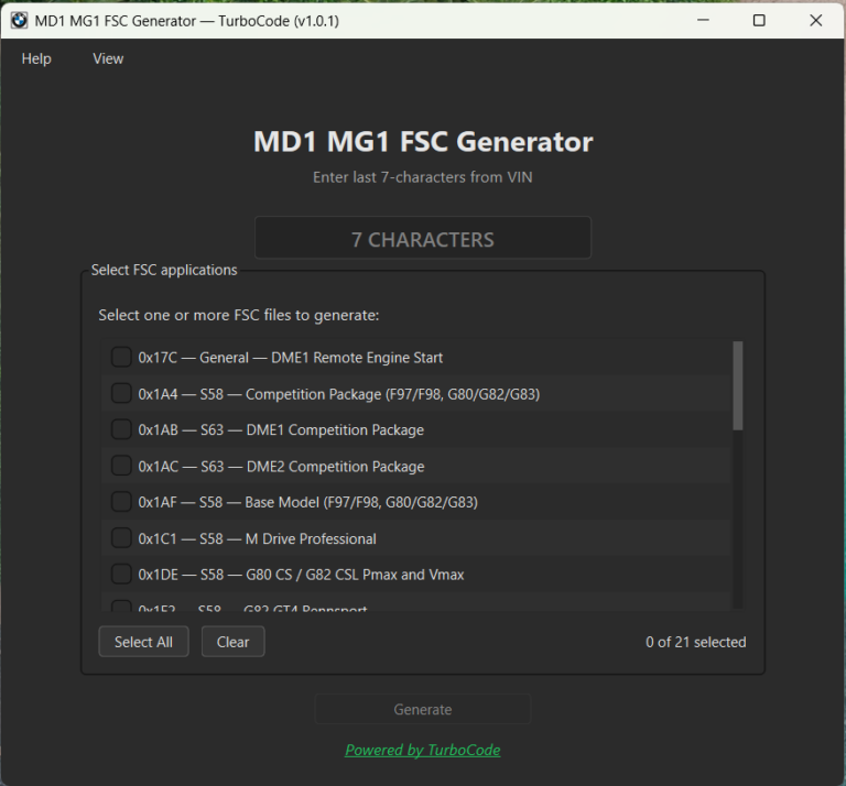 BMW MG1 MD1 FSC Generator Windows application