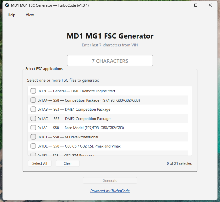 BMW MG1 MD1 FSC Generator Windows application