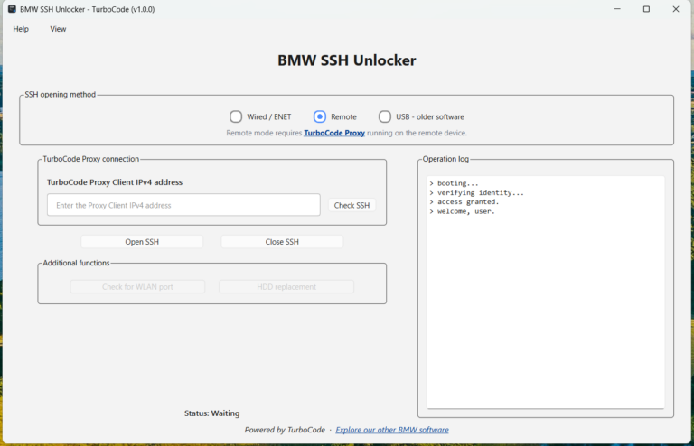 BMW NBT EVO SSH Unlocker Windows application