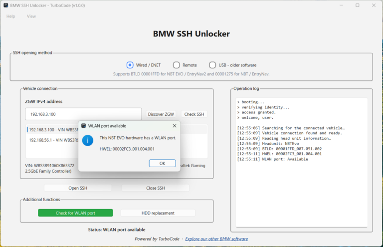 NBT EVO WLAN port hardware check